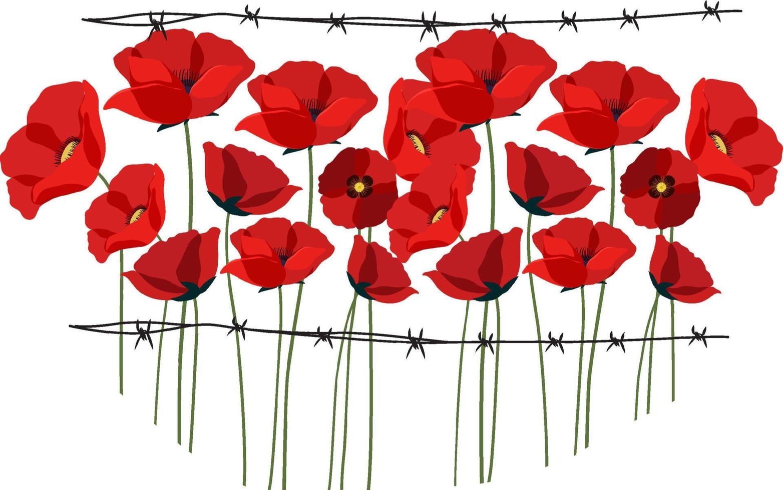 Poppy flowers with spikes fence vector