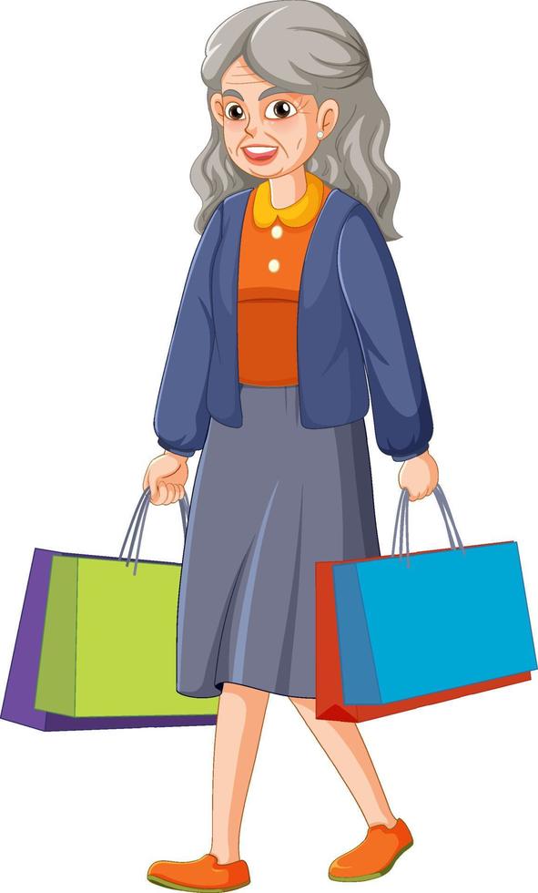 Grandmother carry shopping bags vector