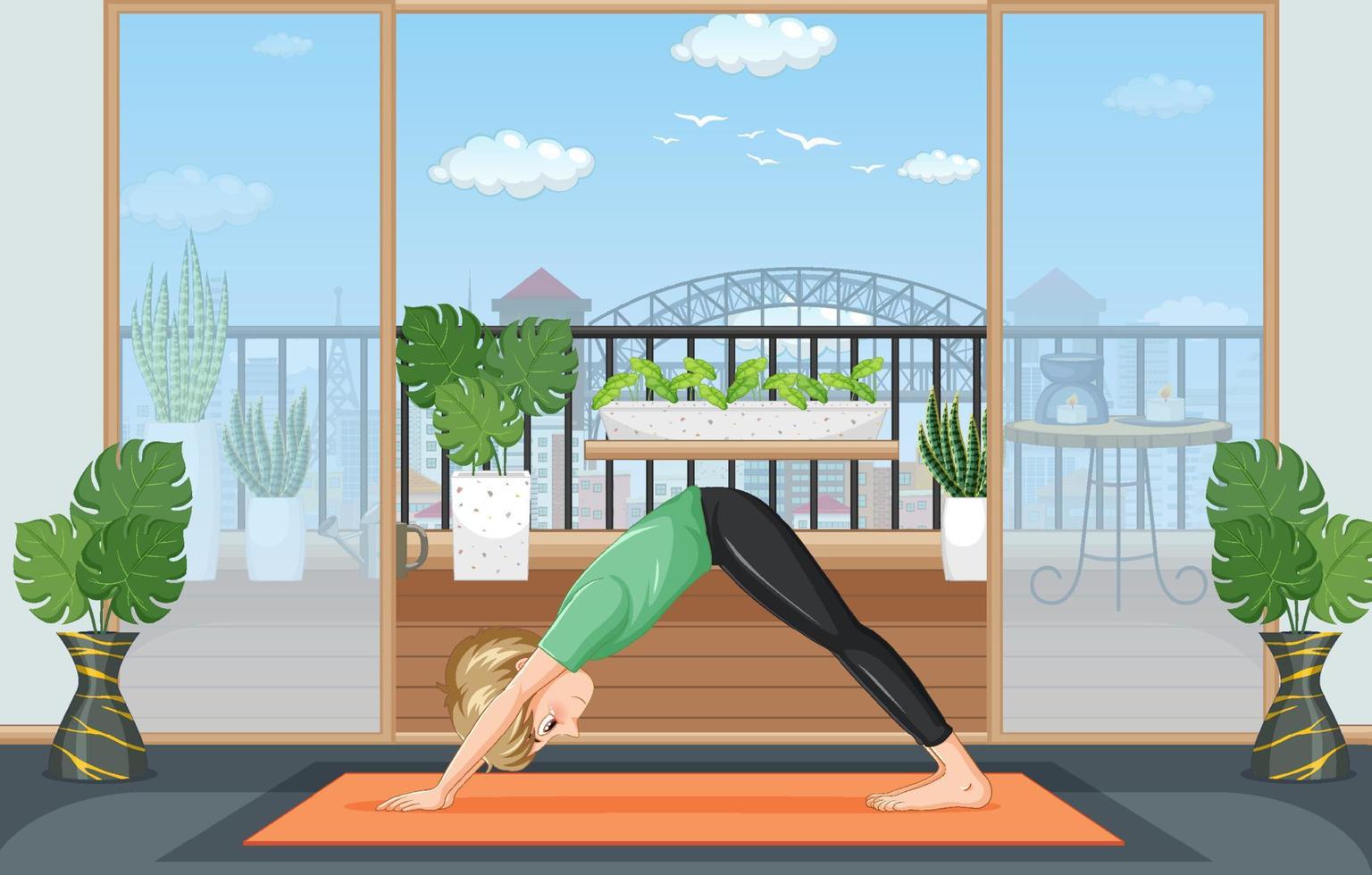 Man practicing yoga exercise and meditation vector