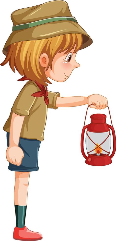 Camping girl holding gas lantern vector