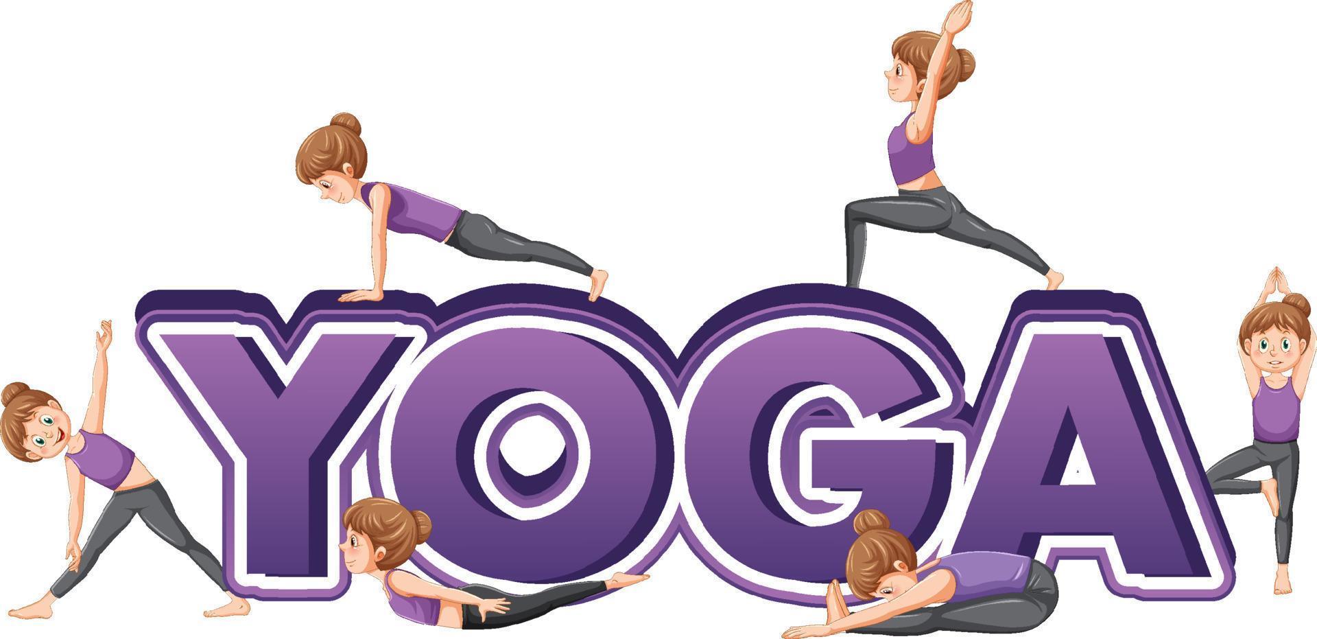 People practicing yoga with text vector