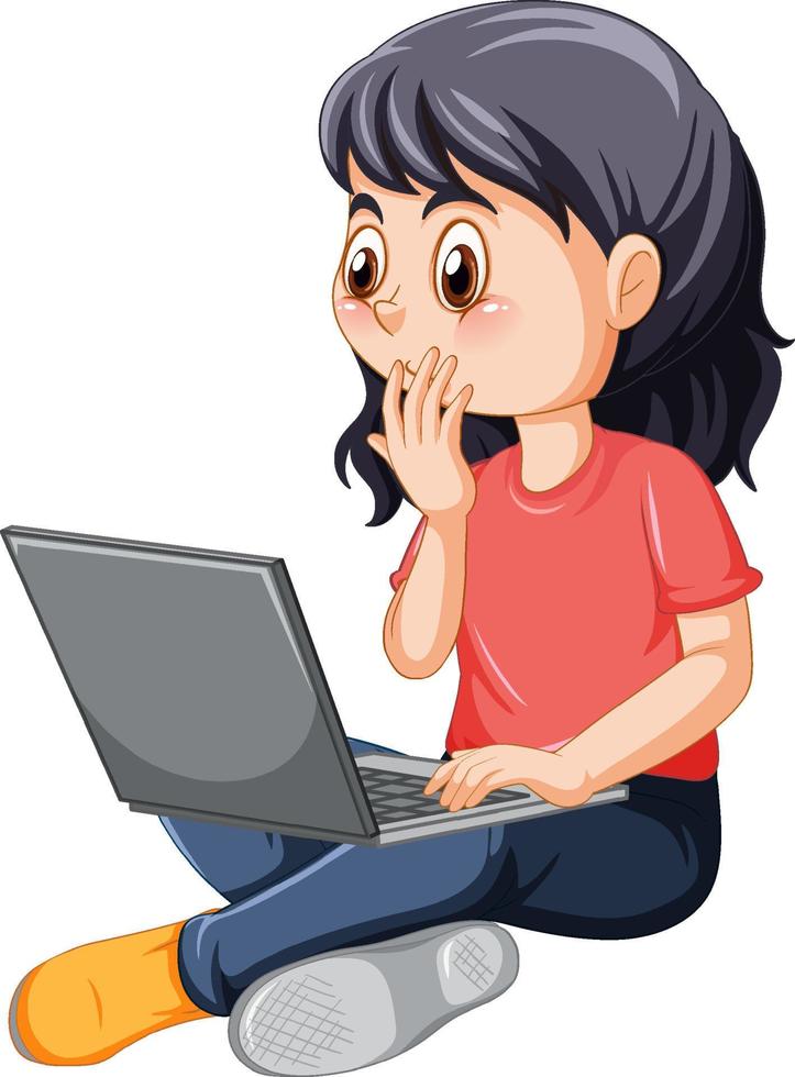 A girl using laptop cartoon vector