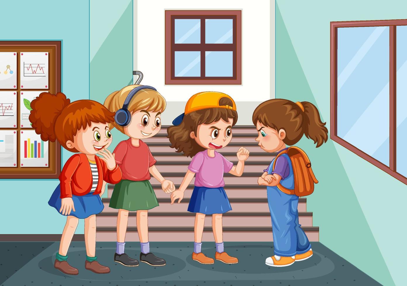 School bullying with student cartoon characters vector