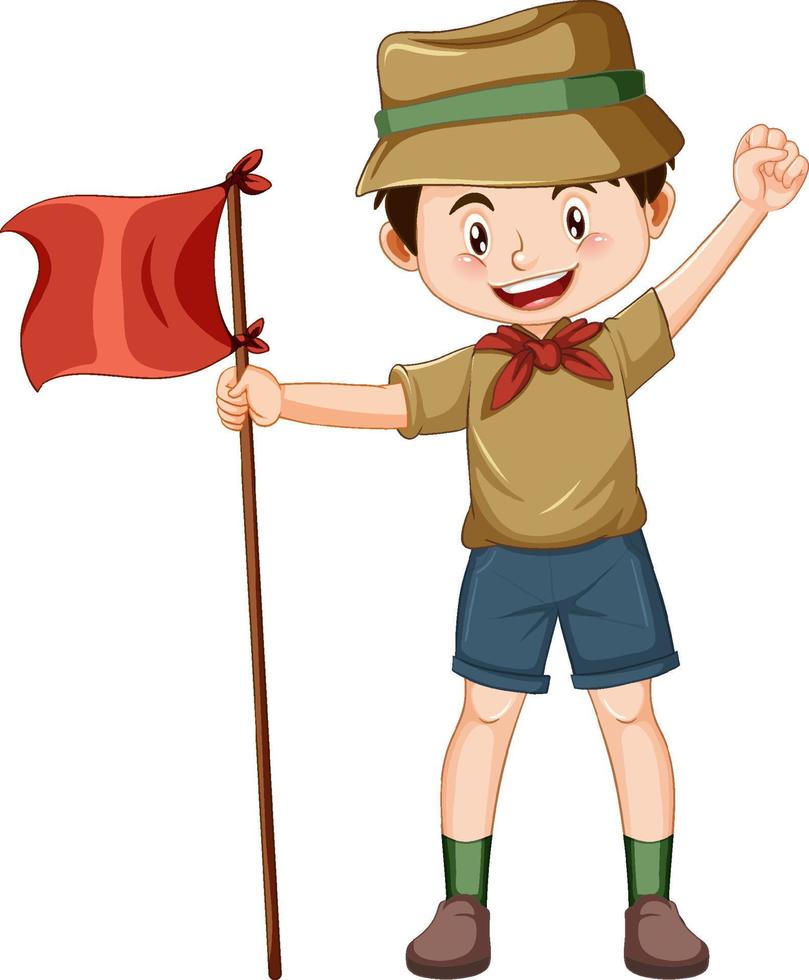 Camping boy holding flag vector