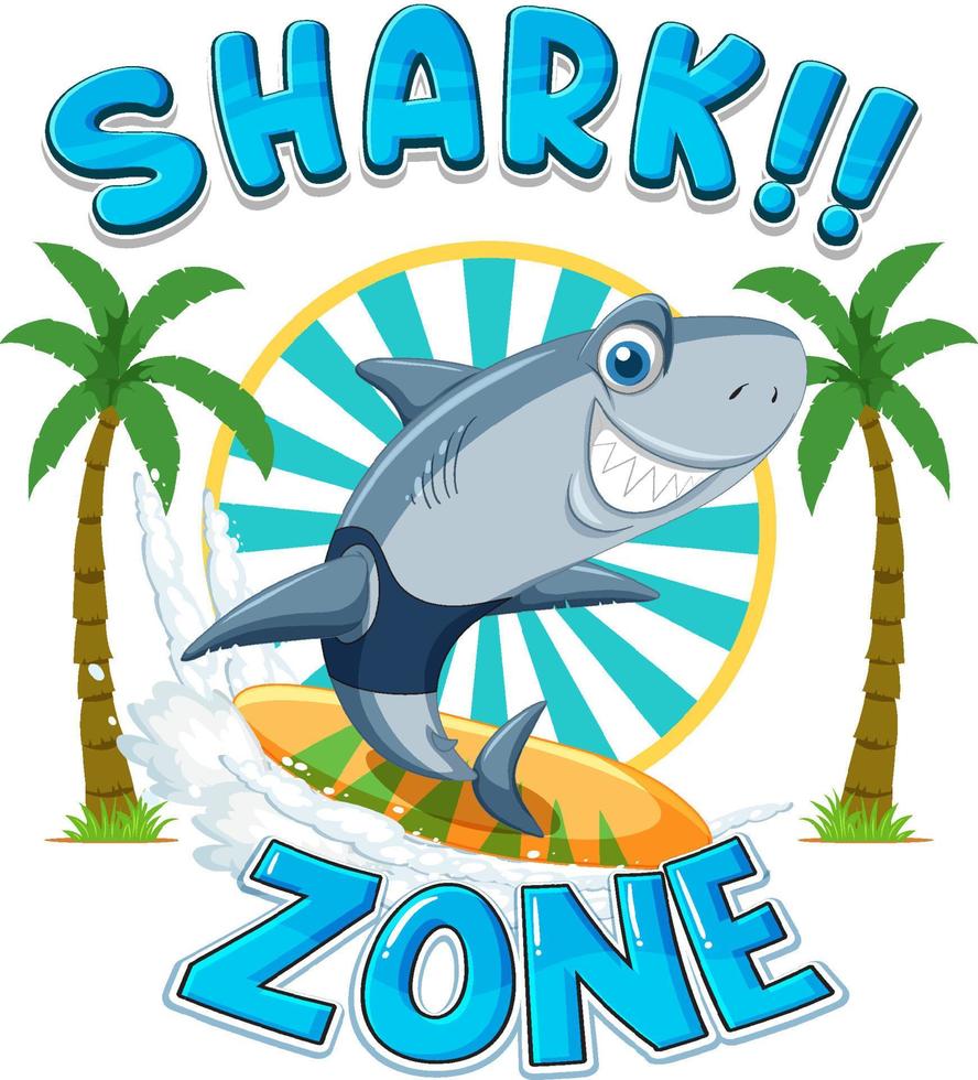 Cute shark cartoon character surfing icon vector