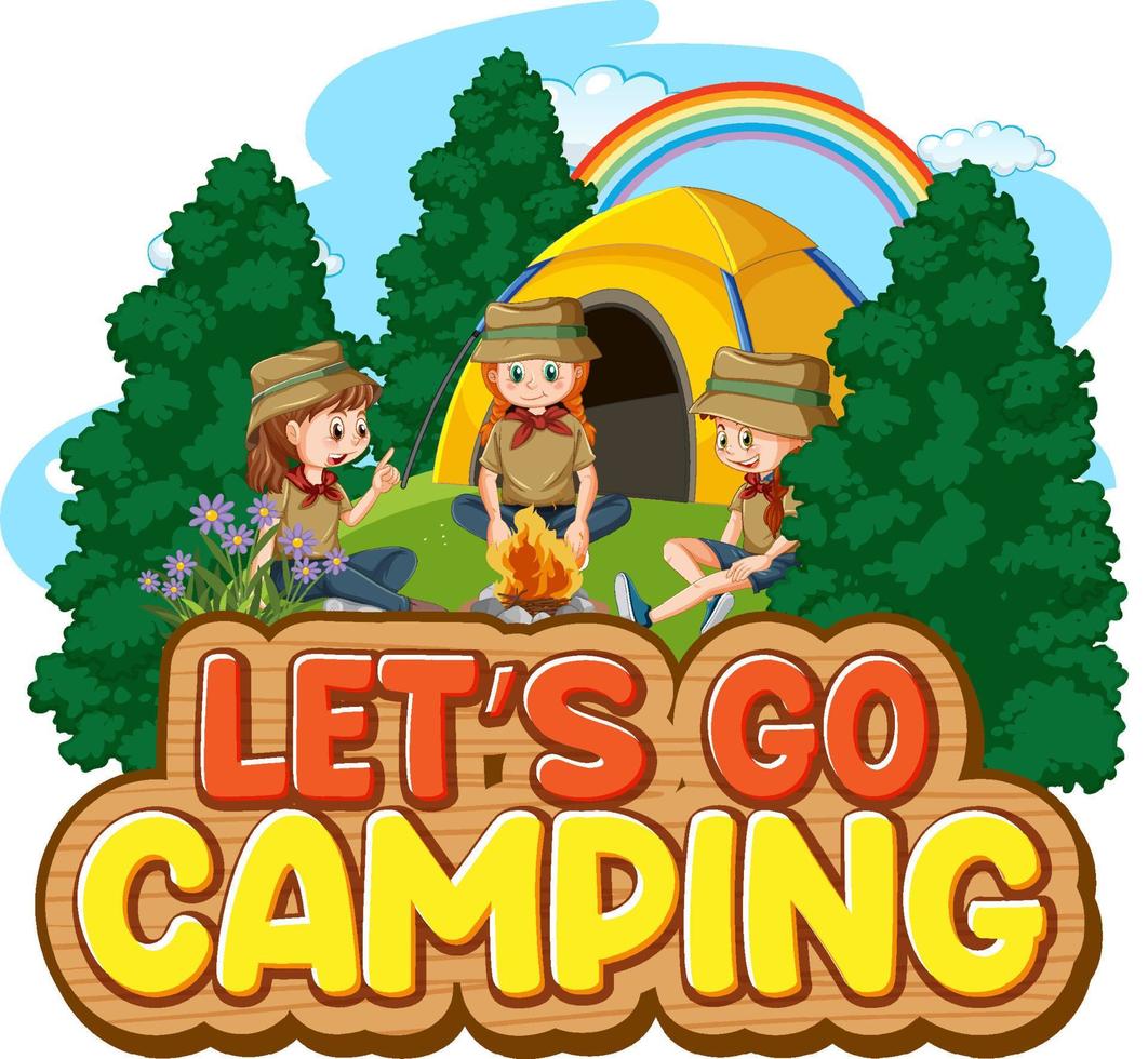 Camping kids and text design for word let's go camping vector