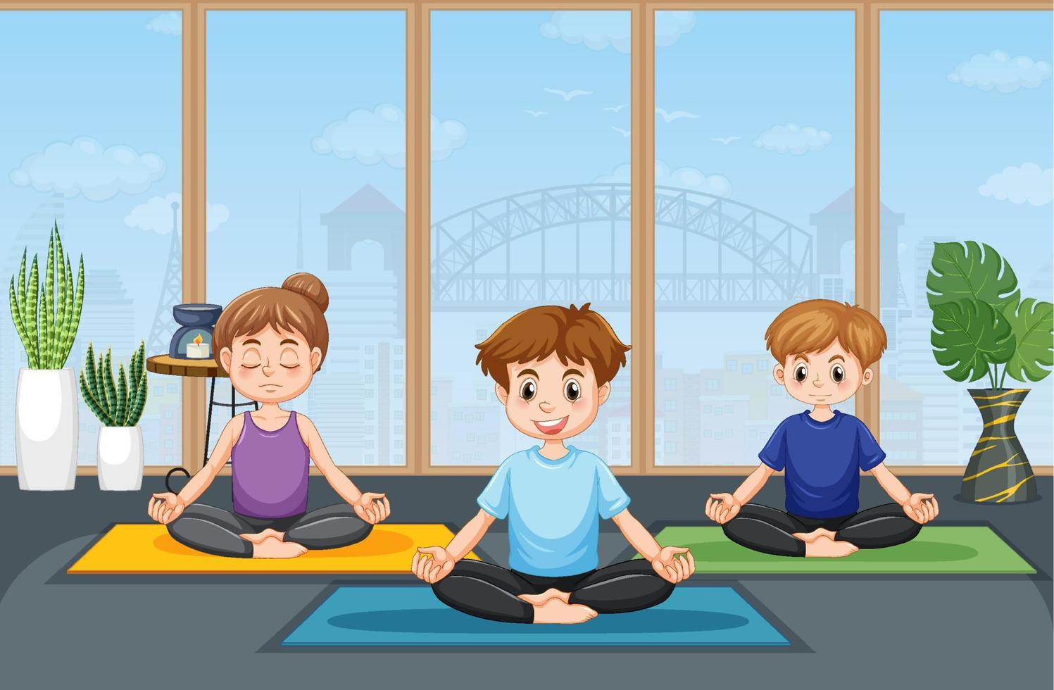 People practicing yoga exercise and meditation vector