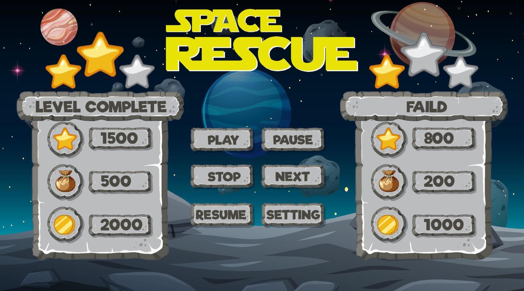 Space game background template and elements vector