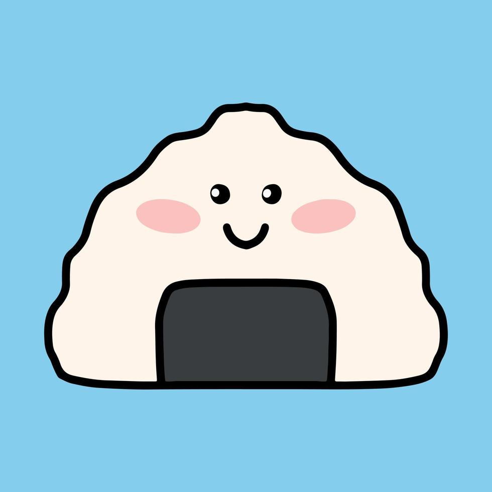 Onigiri in kawaii style. Cute Japanese sushi with a smile. Vector illustration. Cartoon style. Logo for a sushi restaurant. Funny Sushi Character.