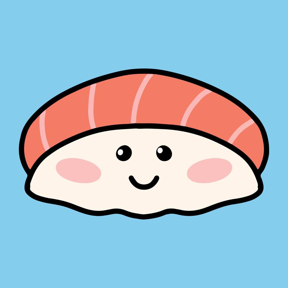 sushi al estilo kawaii. lindo sushi japonés con una sonrisa. ilustración vectorial estilo de dibujos animados logotipo para un restaurante de sushi. divertido personaje de sushi. vector