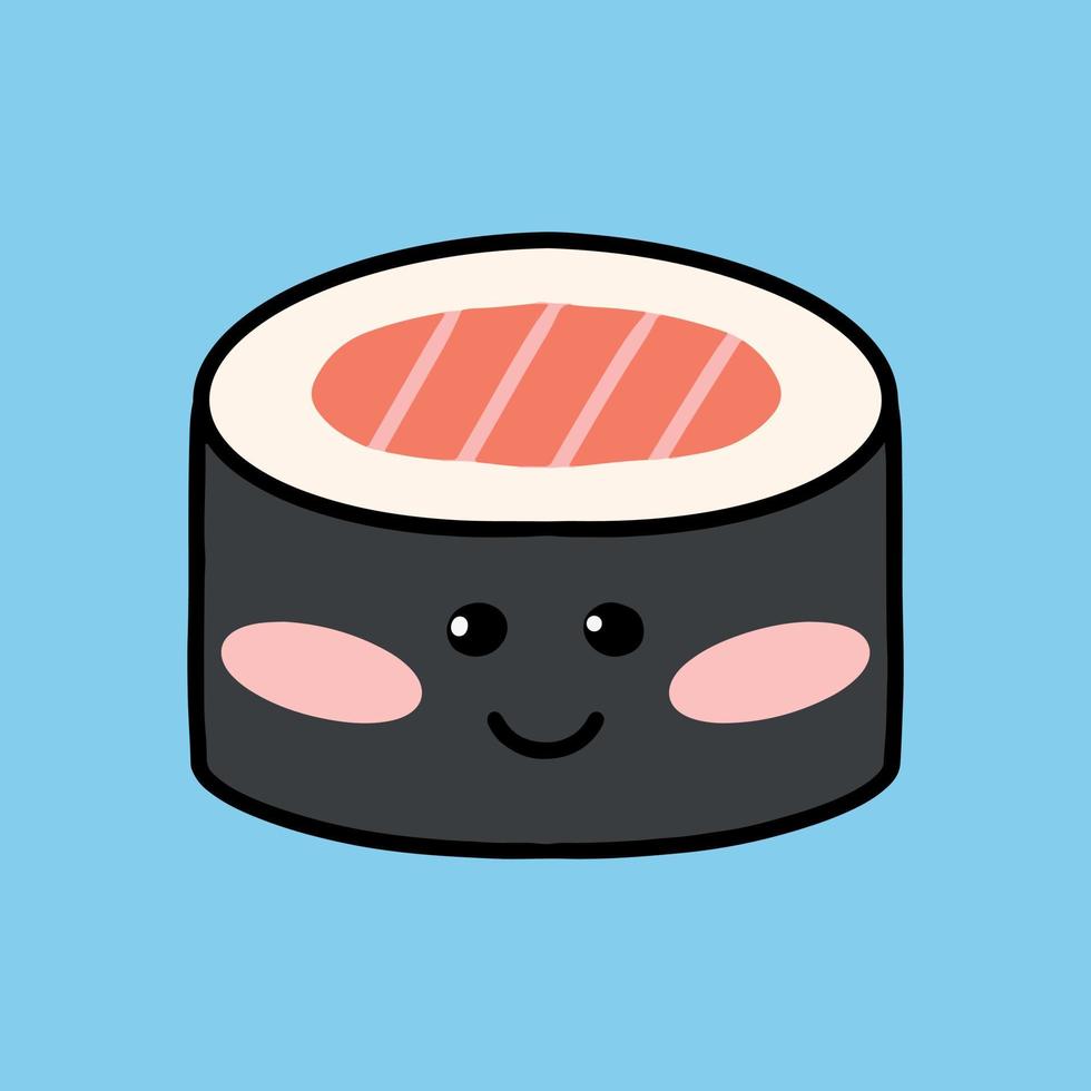 sushi al estilo kawaii. lindo sushi japonés con una sonrisa. ilustración vectorial estilo de dibujos animados logotipo para un restaurante de sushi. divertido personaje de sushi. vector