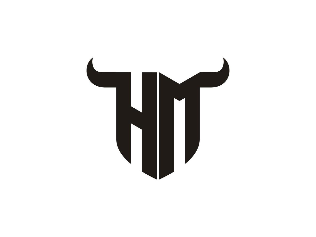 Initial HM Bull Logo Design. vector
