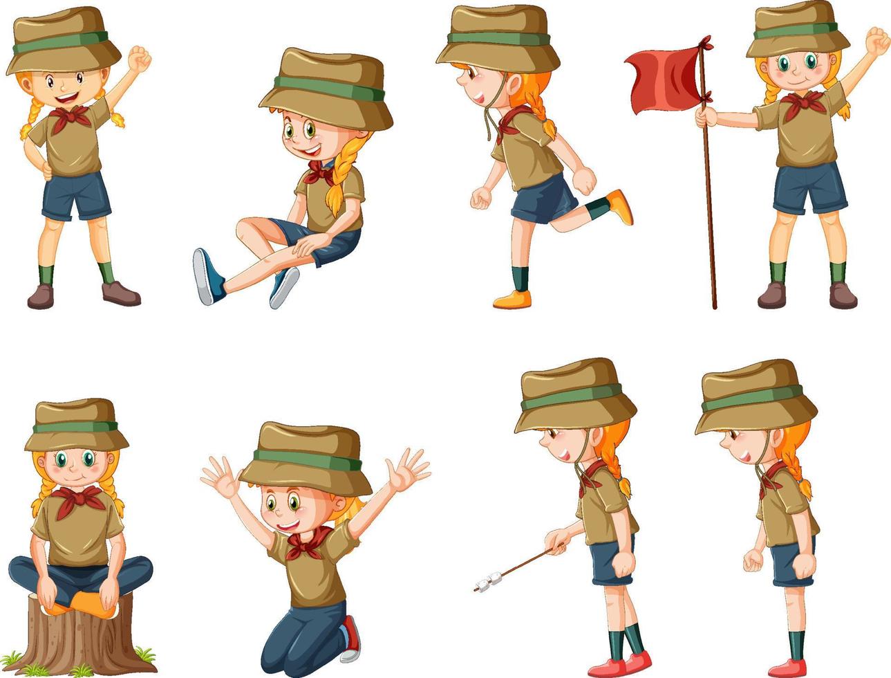 Set of camping kids cartoon character vector