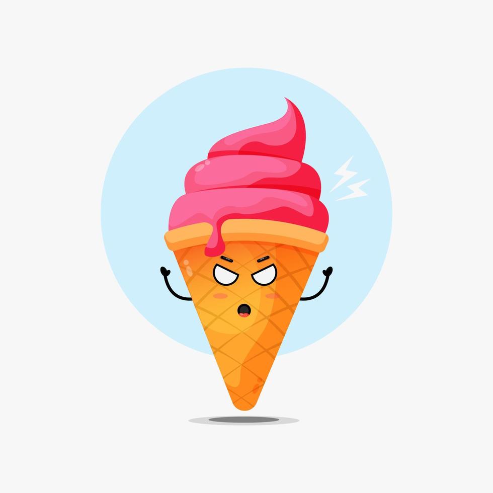Cute ice cream character is angry vector