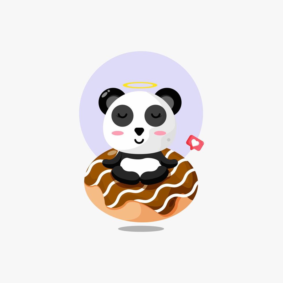 lindo panda haciendo yoga con icono de ilustración de donut vector