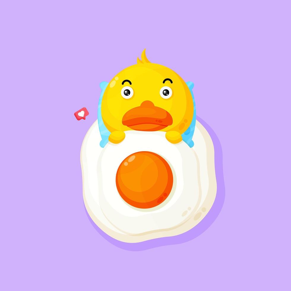 Illustration of cute duck sleeping on an omelet vector