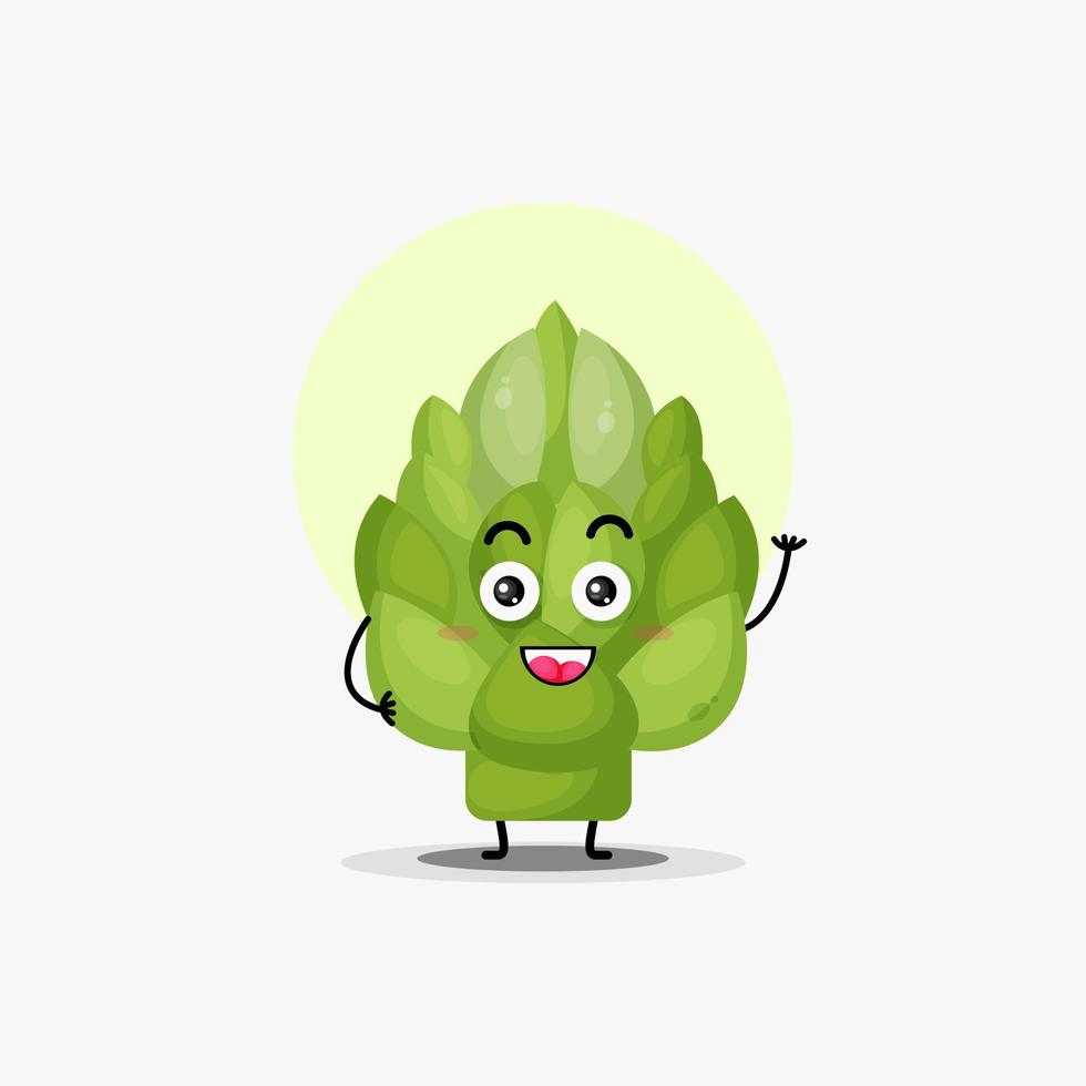 cute artichoke vegetable character waving vector