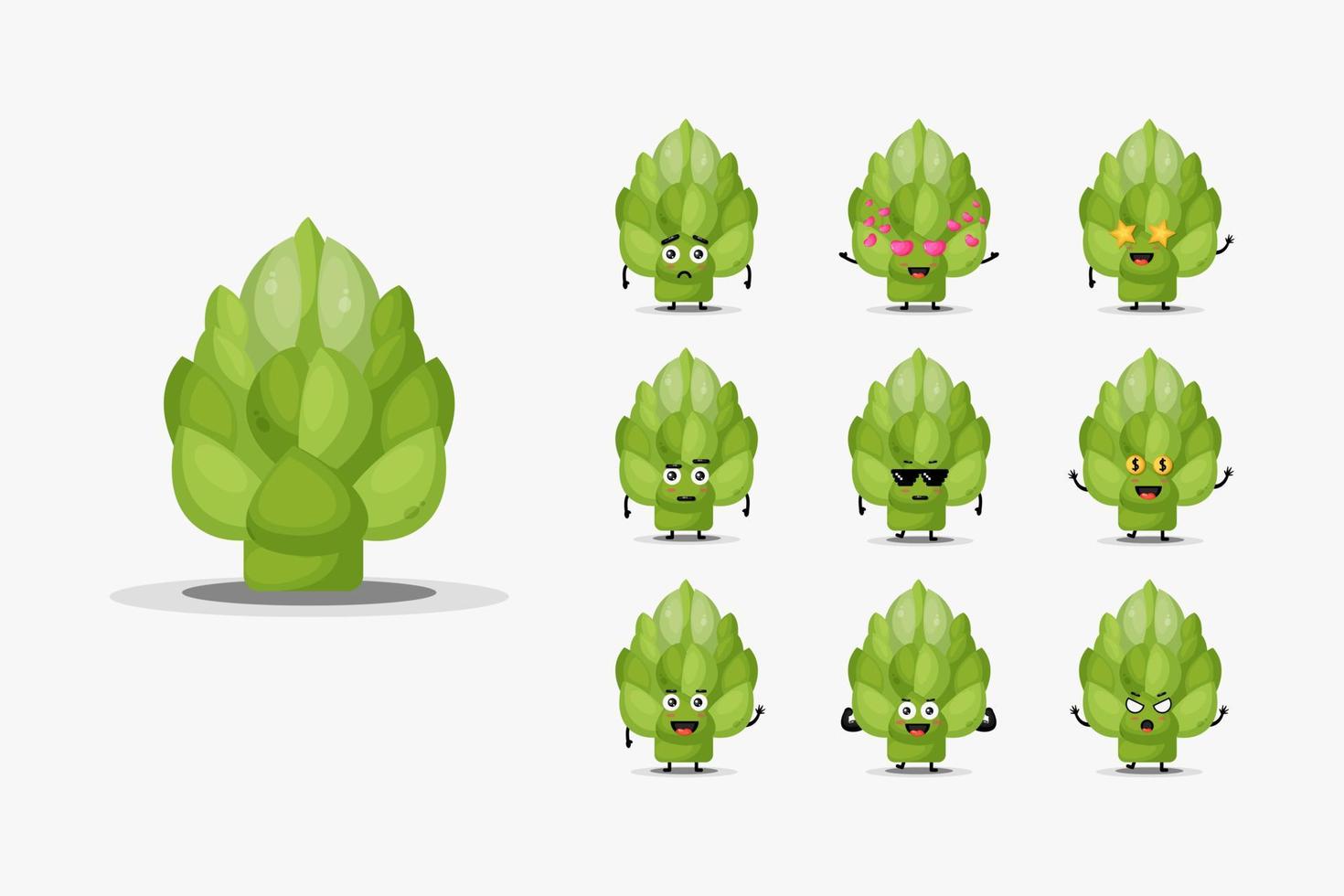 lindo conjunto de diseño de personajes de verduras de alcachofa vector