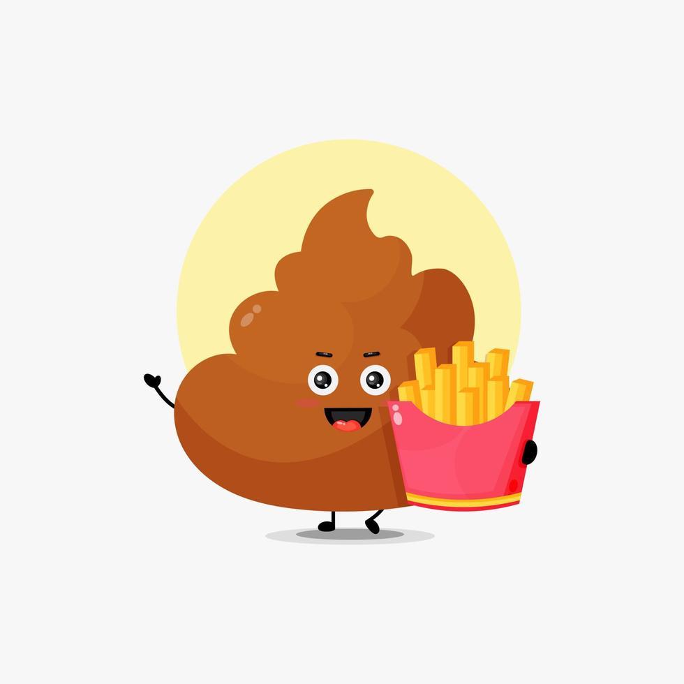 Cute poop character brings french fries vector