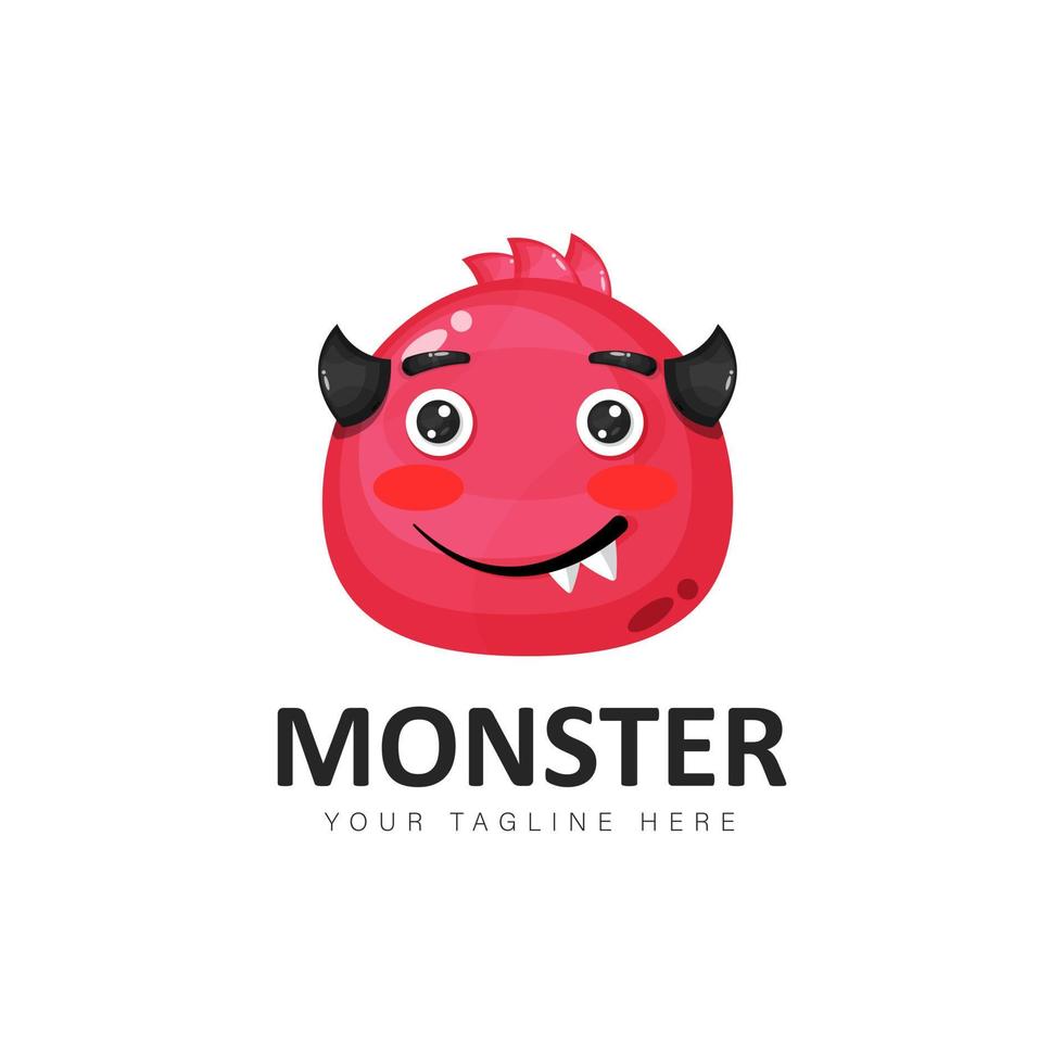 Cute monster head logo design illustration vector