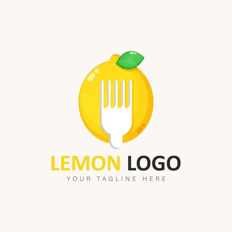 ilustración de icono de estilo de dibujos animados de logotipo de limón con tenedor vector