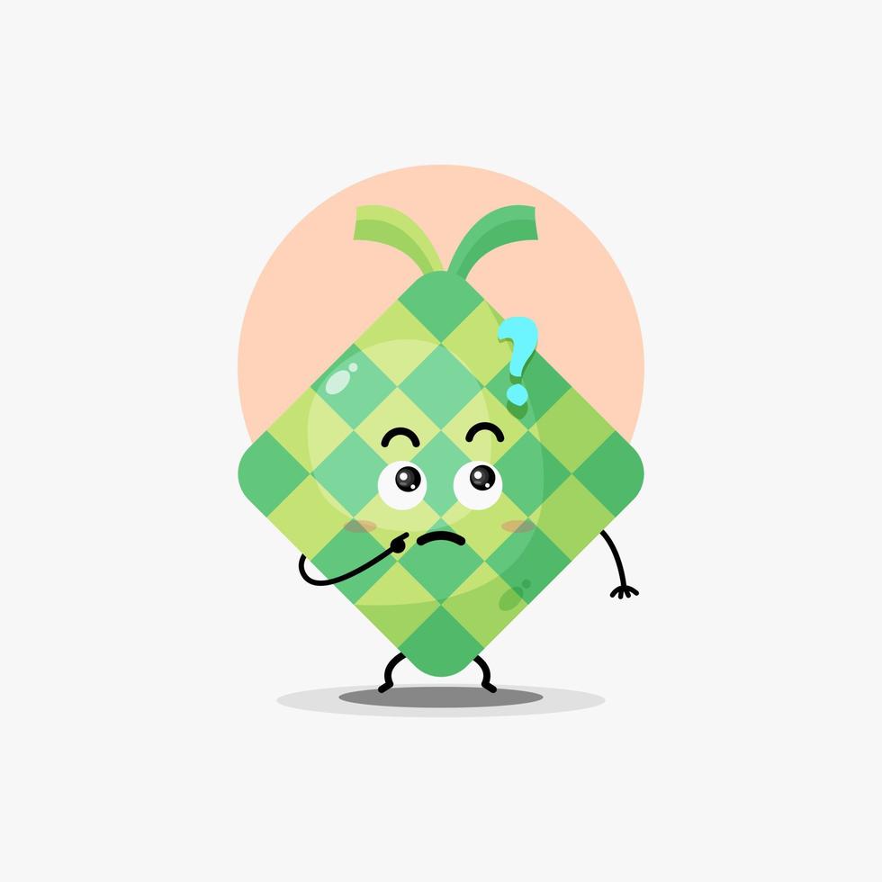 lindo personaje de comida ketupat está confundido vector