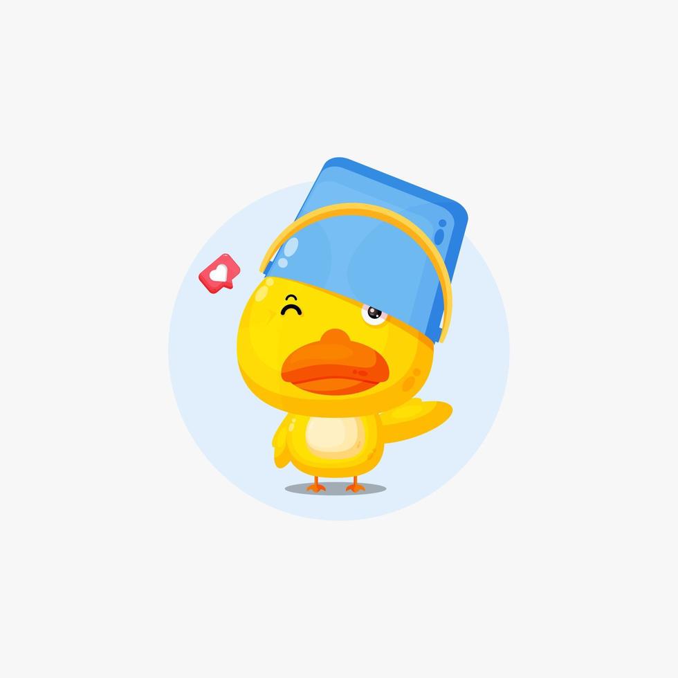 lindo personaje de pato con ilustración de casco de cubo vector