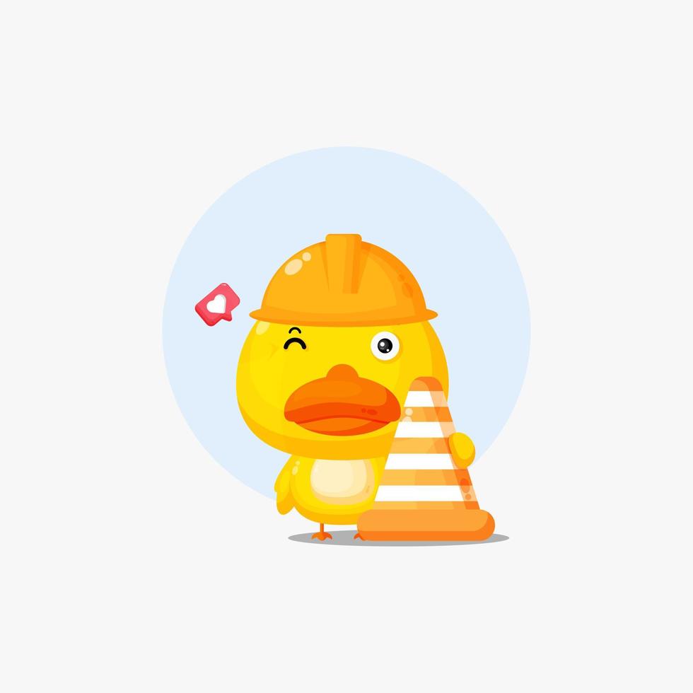 Cute duck working in construction vector