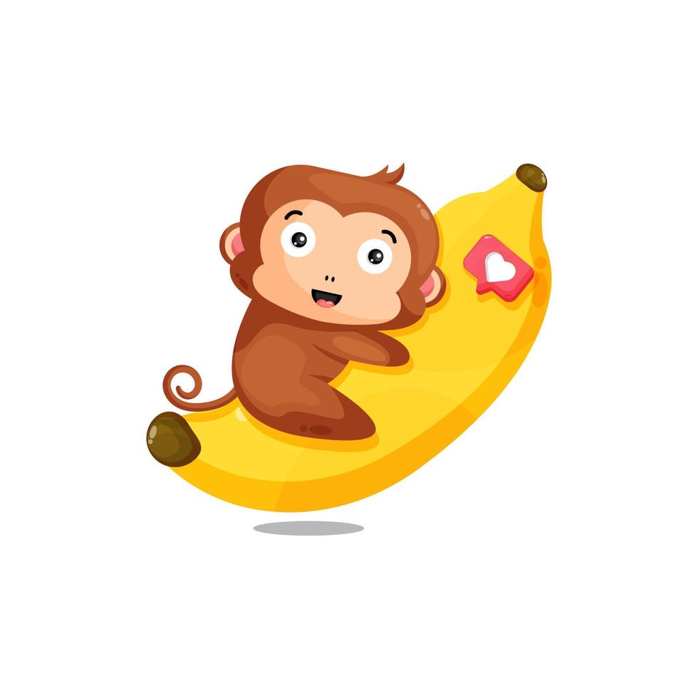 Cute monkey hugging banana illustration vector