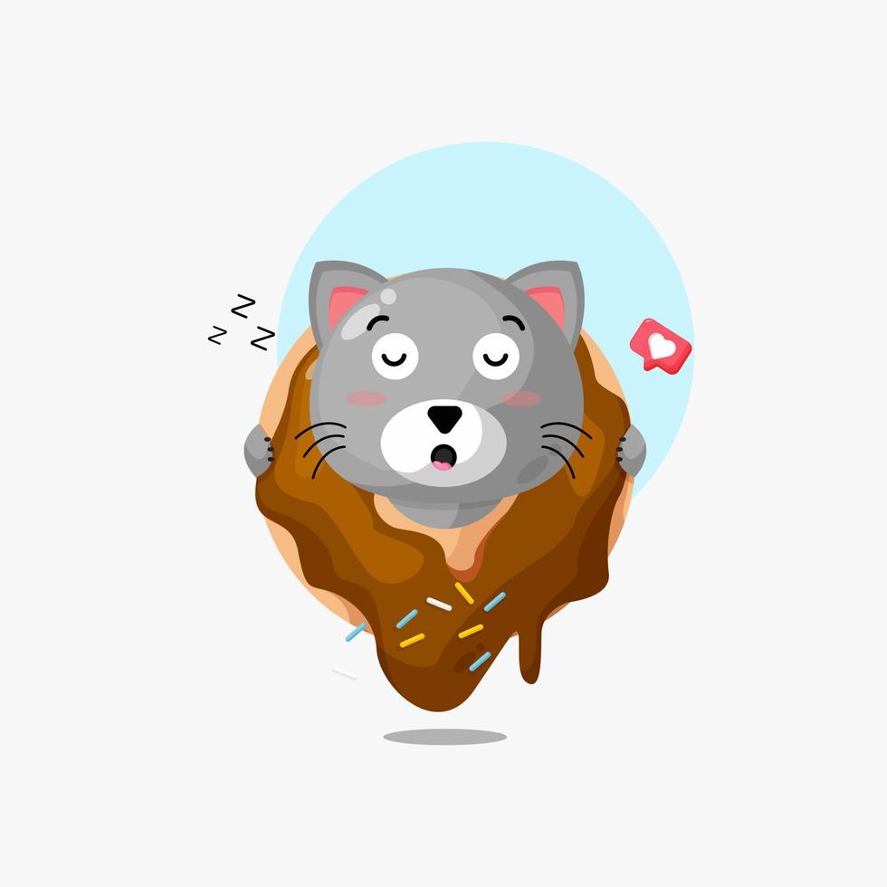 Cute cat sleeping on a donut illustration icon vector