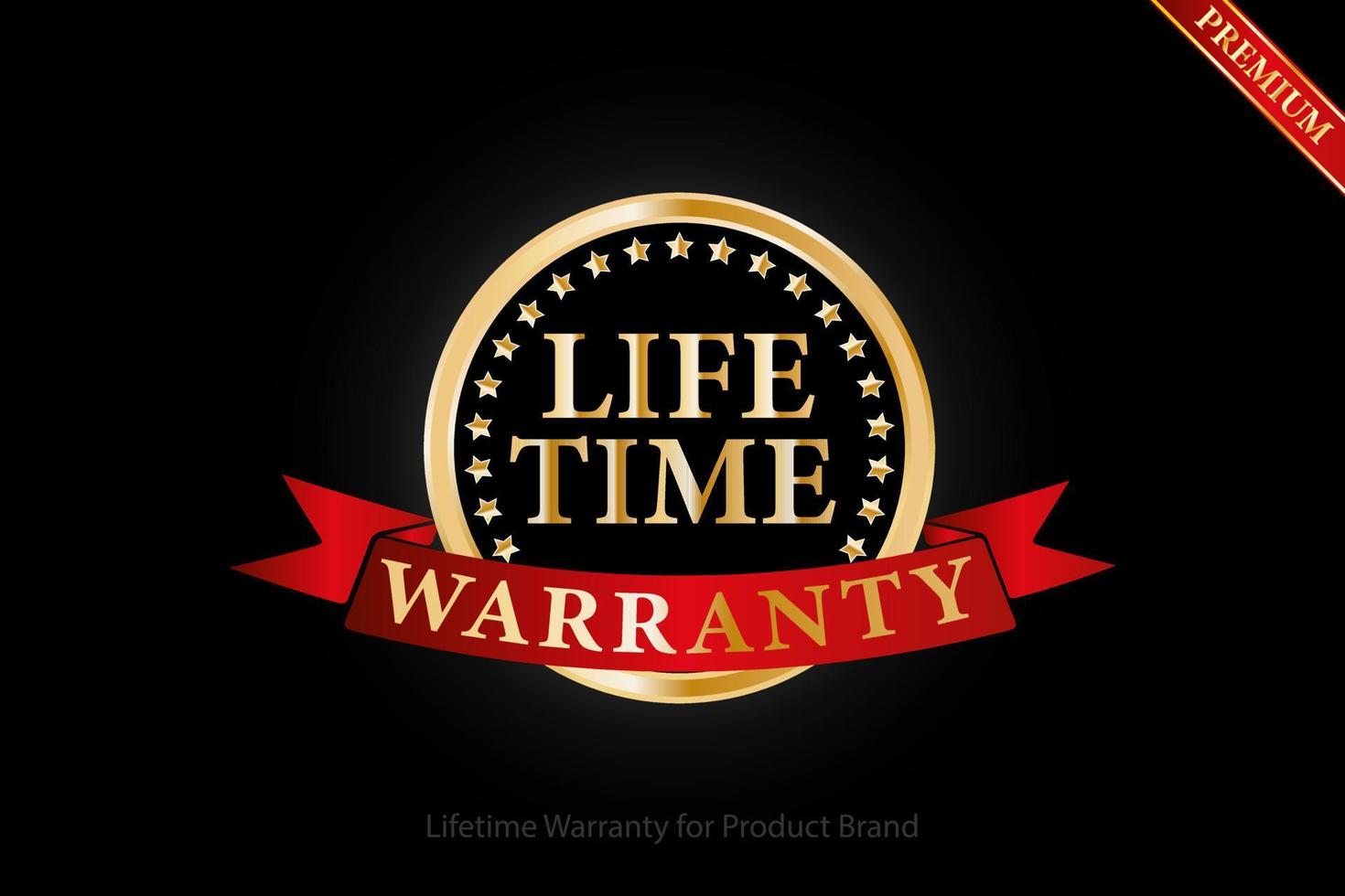 lifetime warranty golden logo with ring and red ribbon isolated on black background, vector design for product warranty, guarantee, service, corporate, and your business.