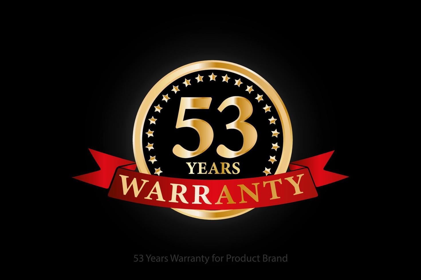 63 years golden warranty logo with ring and red ribbon isolated on black background, vector design for product warranty, guarantee, service, corporate, and your business.