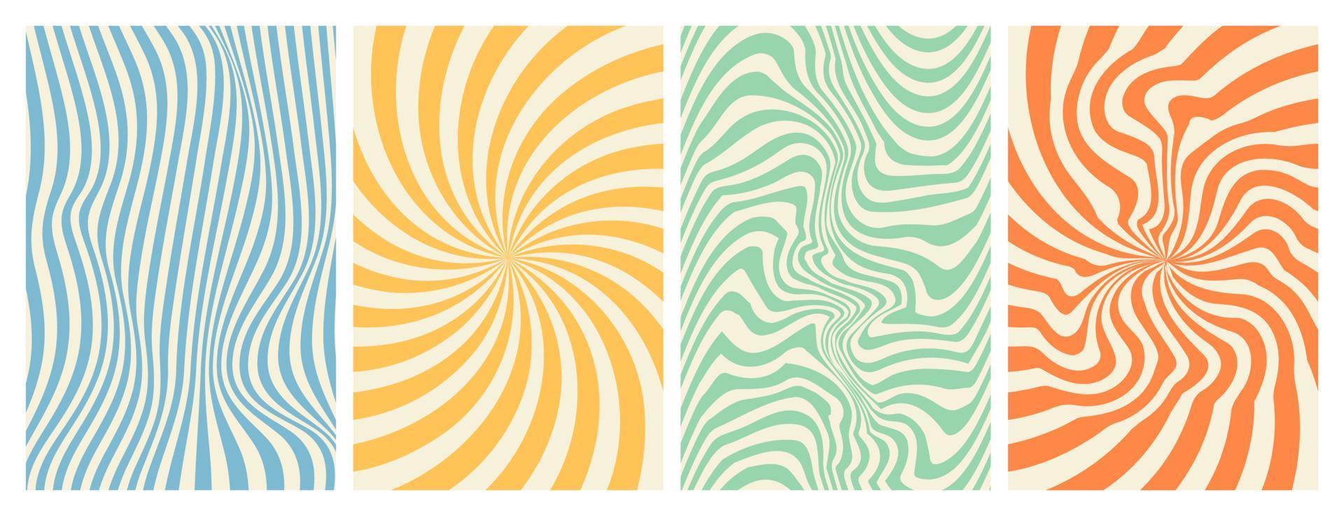 maravillosos fondos hippies de los 70. ondas, remolino, patrón de giro en estilo psicodélico retro de moda. vector