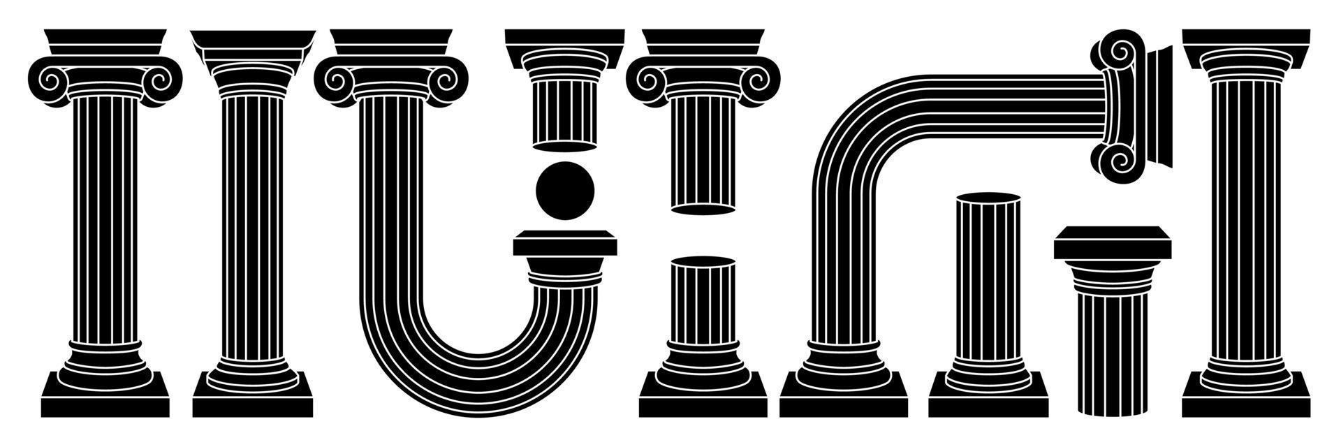 columna antigua griega, pilar, pedestal en estilo contemporáneo de contorno. colores blanco y negro. vector