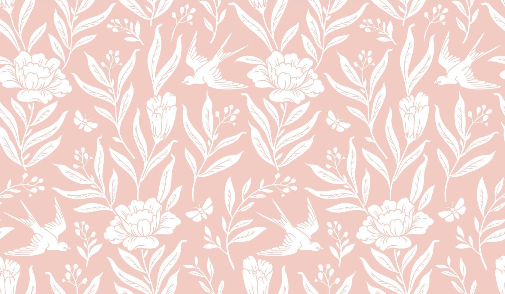 Boho mystical seamless pattern. Vector background with bird and floral elements in trendy bohemian celestial style.