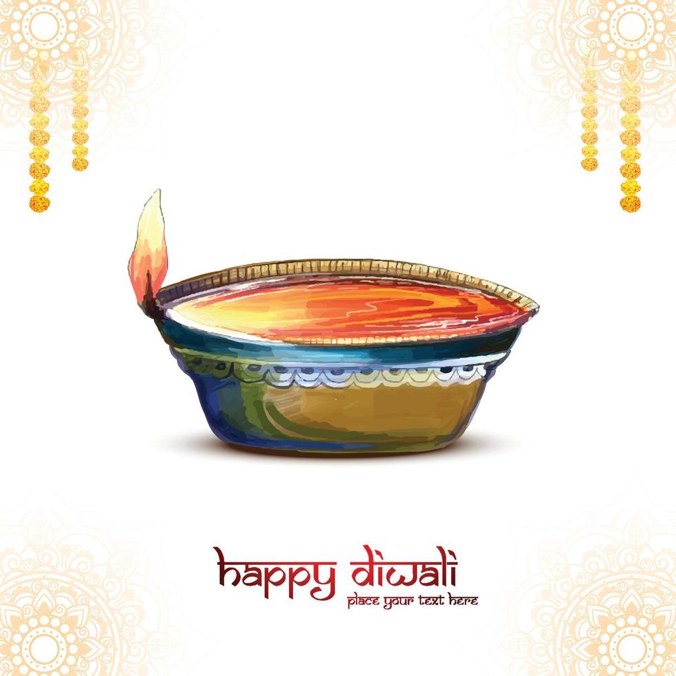 Beautiful diwali greeting card with oil diya card background vector
