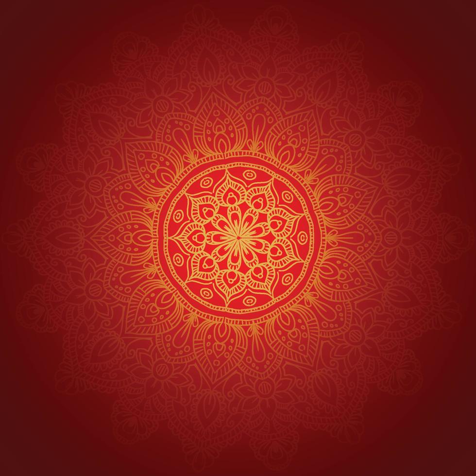 Decorative golden mandala on red background vector