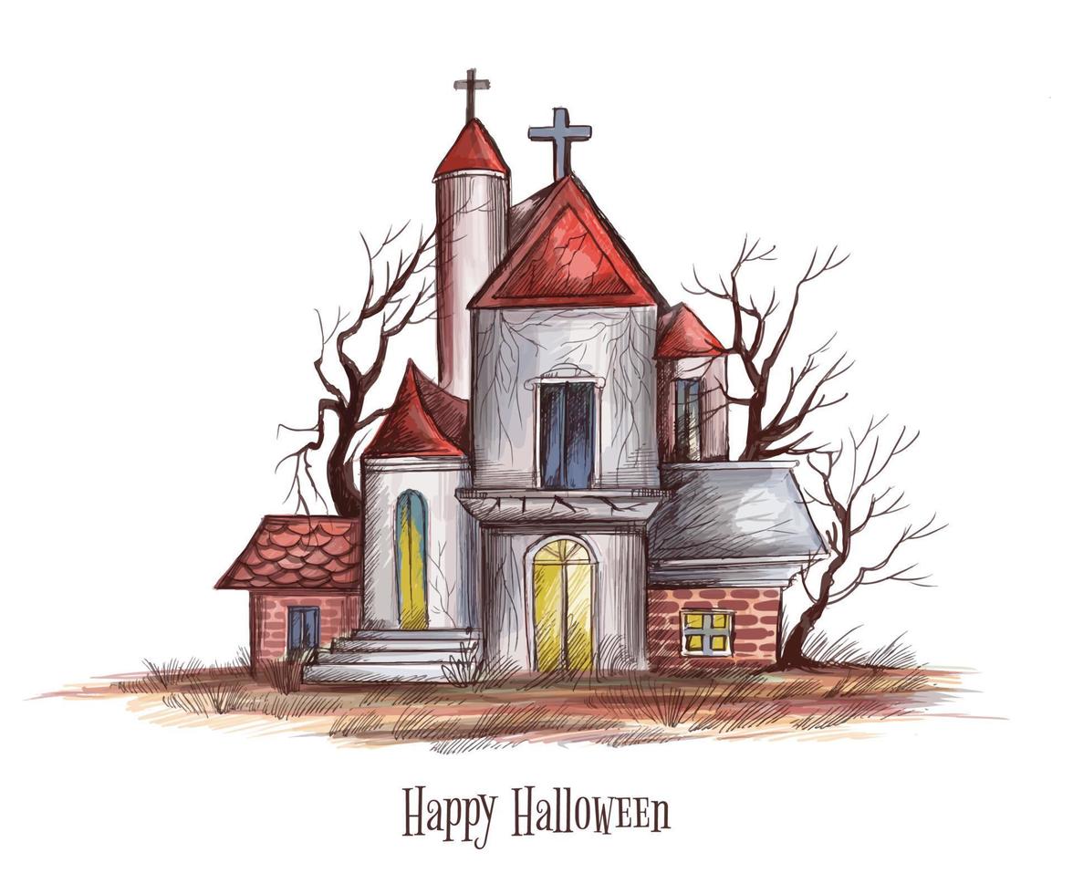 Halloween spooky house illustration background vector