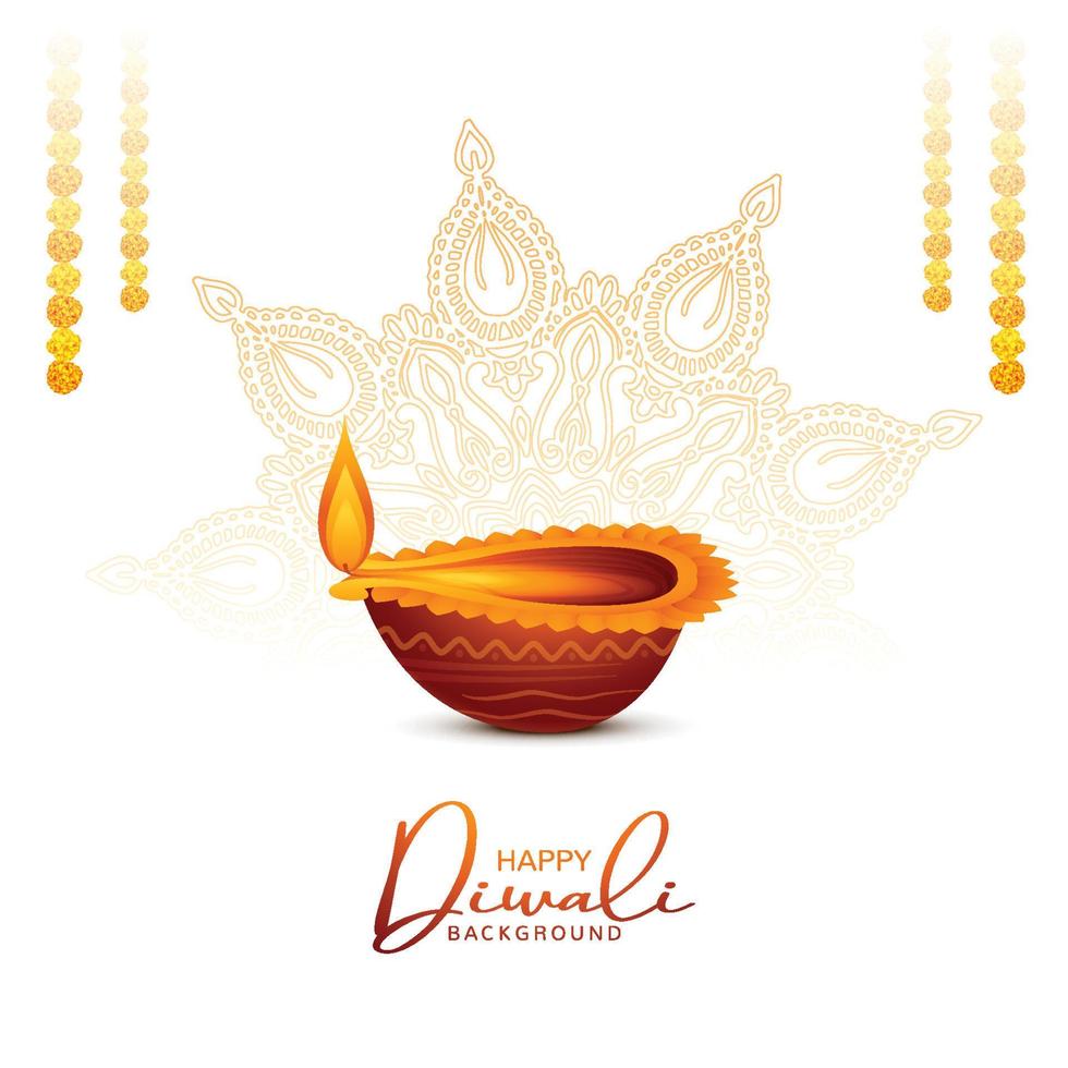 Beautiful diwali greeting card with shiny diya oil lamp background vector