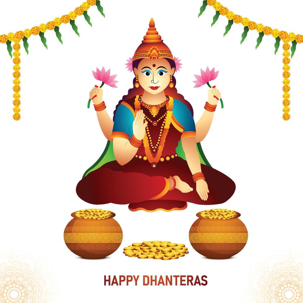 diosa maa laxmi con monedas para el fondo del festival indio dhanteras vector