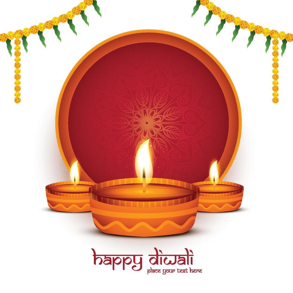 elegante tarjeta de felicitación feliz diwali diya celebración festival fondo vector