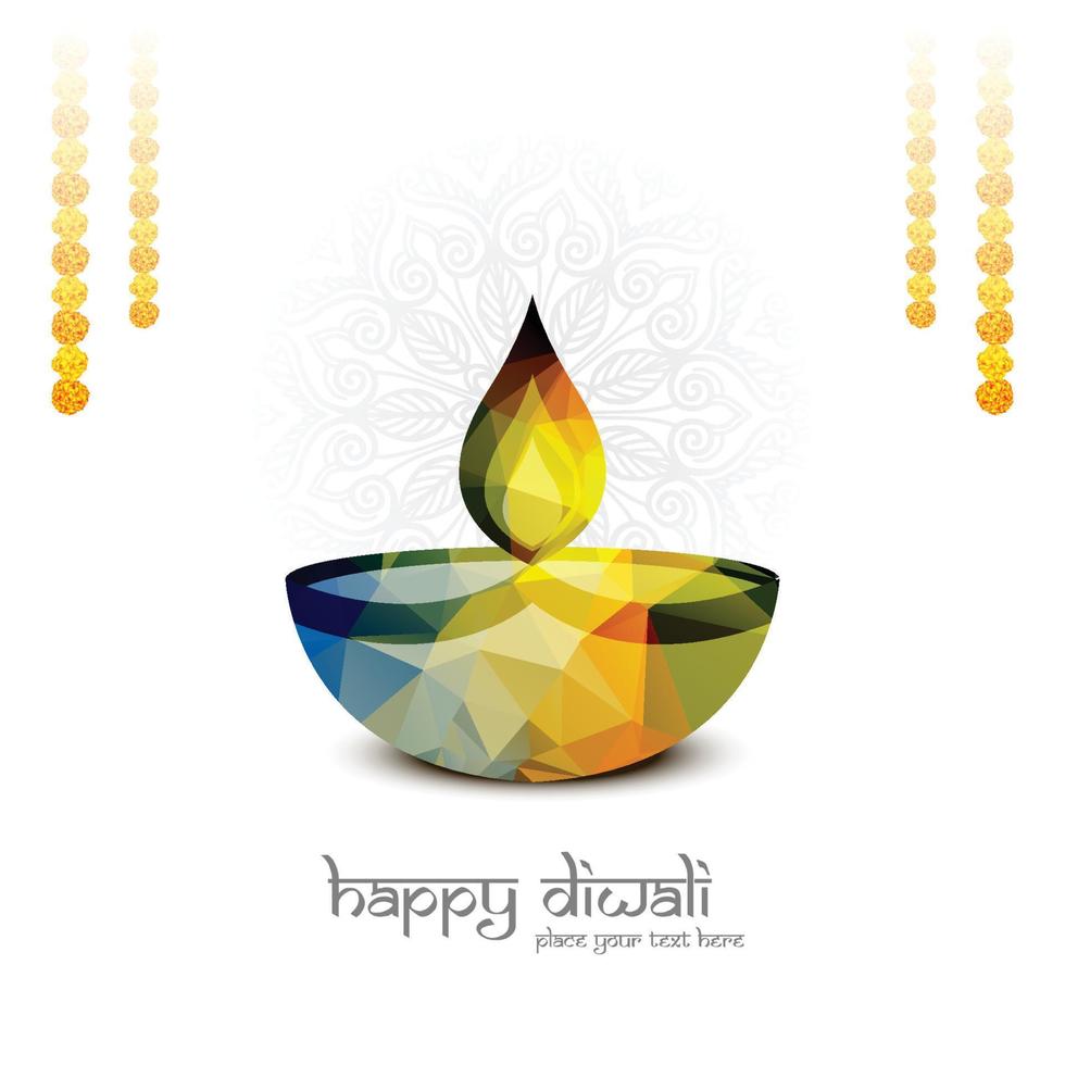 Elegant oil lamp diwali festival celebration card background vector