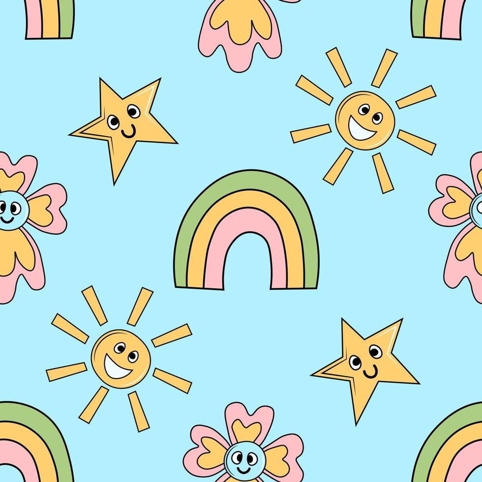 Groovy rainbows seamless pattern in 90s style 12498189 Vector Art at ...