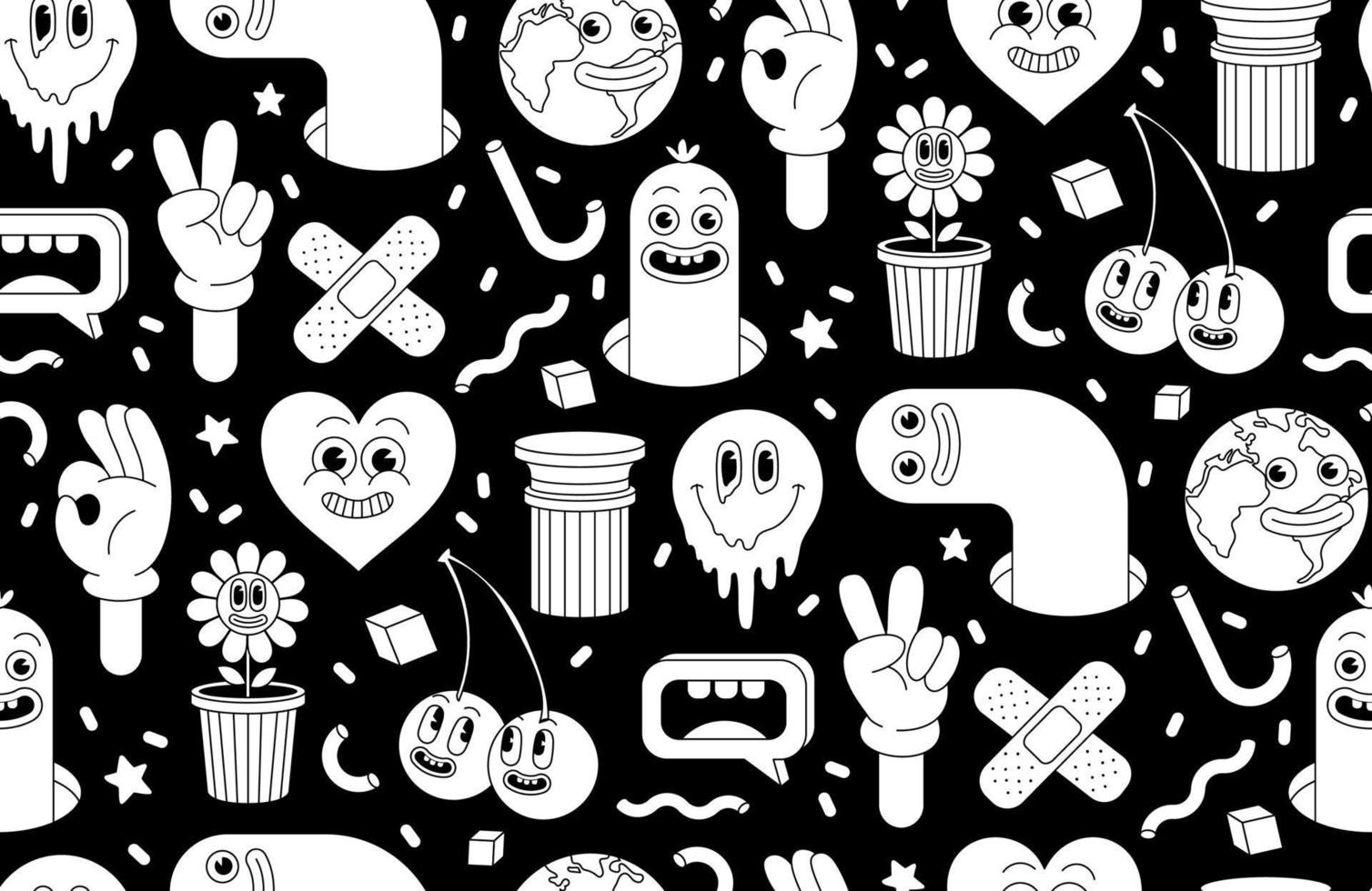 Cartoon characters background. Seamless pattern with funny stickers and patches in trendy retro cartoon style. 12498277 Vector Art at Vecteezy Cartoon characters background. Seamless pattern with funny stickers and patches in trendy retro cartoon style. 12498277 Vector Art at Vecteezy