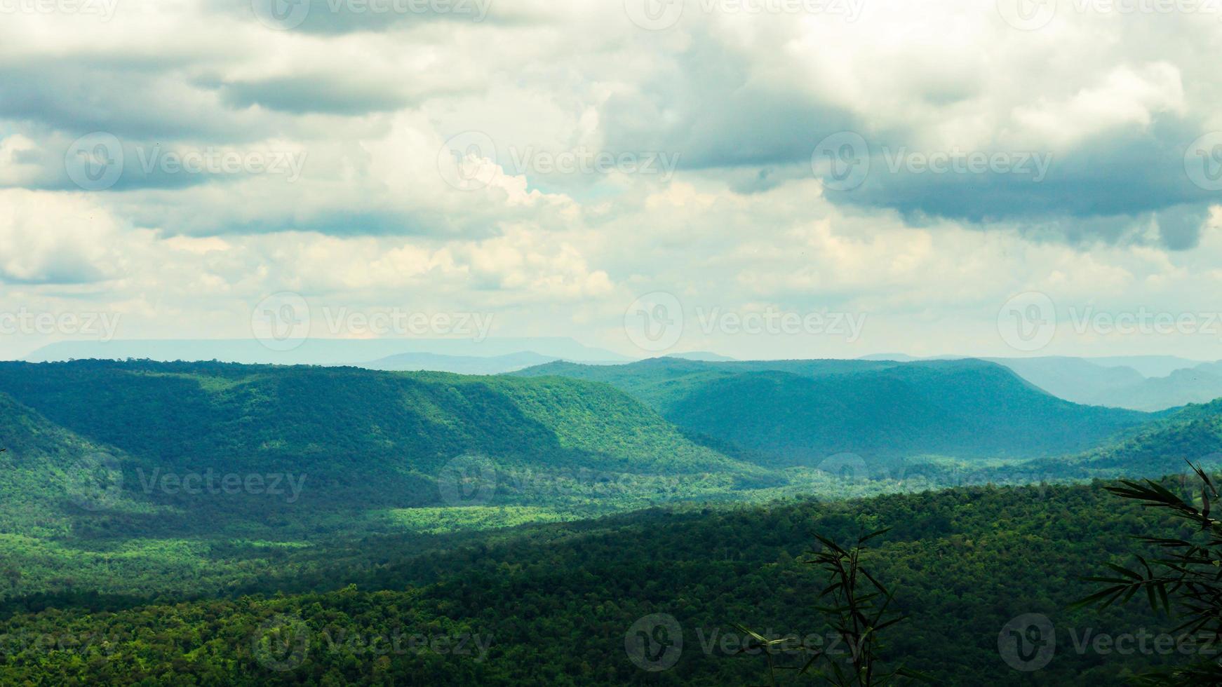 Panorama of high mountains in Thailand wonderful rainy season landscape in the mountains have the whole sky clouds and mist. photo