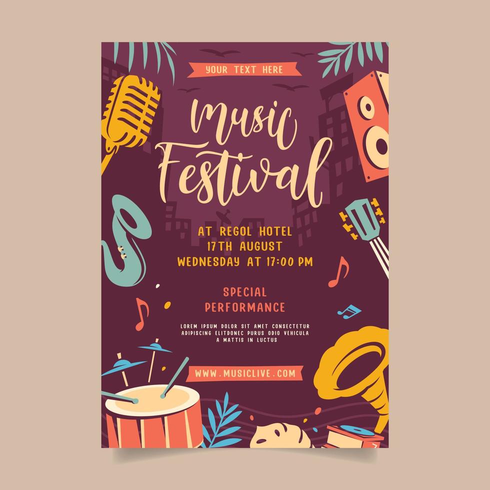 festival de música en estilo creativo con diseño de plantilla de forma moderna vector