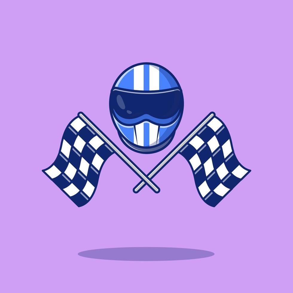 Helmet And Racing Flag Cartoon Vector Icon Illustration. Sport Racing Icon Concept Isolated Premium Vector. Flat Cartoon Style