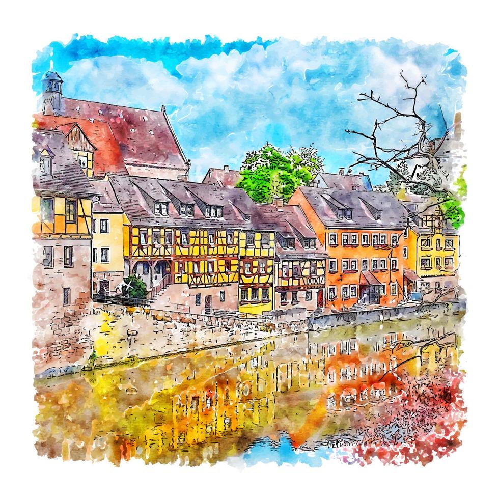 Nuremberg Germany Watercolor sketch hand drawn illustration vector