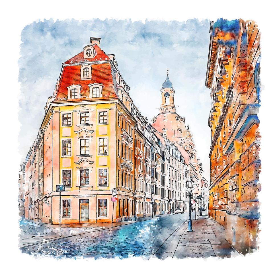 Dresden Germany Watercolor sketch hand drawn illustration vector