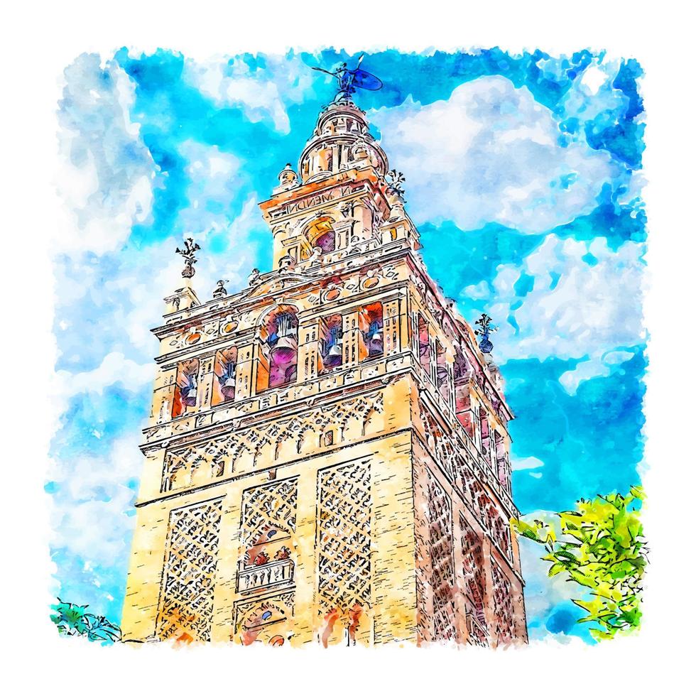 sevilla españa acuarela boceto dibujado a mano ilustración vector